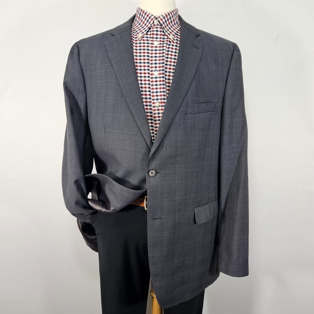 Lauren Ralph Lauren Men's Sport Coat‎ Blazer Two Button Gray Plaid Wool Slim 48L